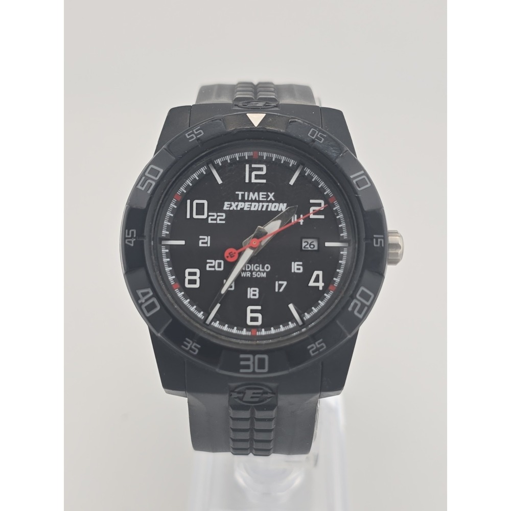 Timex Expedition T49831 Men's Black Resin Indiglo Date Watch 44mm - New Battery
